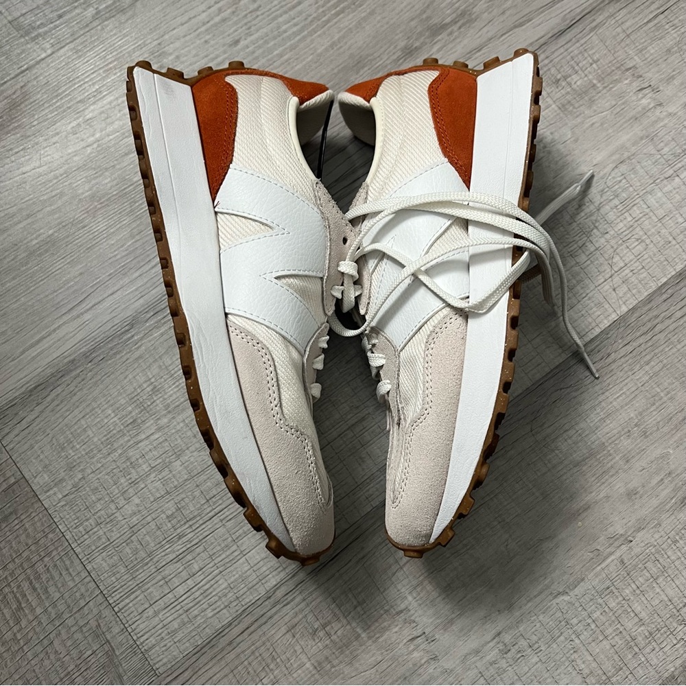 NEW | NEW BALANCE 327 White, Beige & Brown Retro Runner Sneakers 9.5 - Picture 10 of 16
